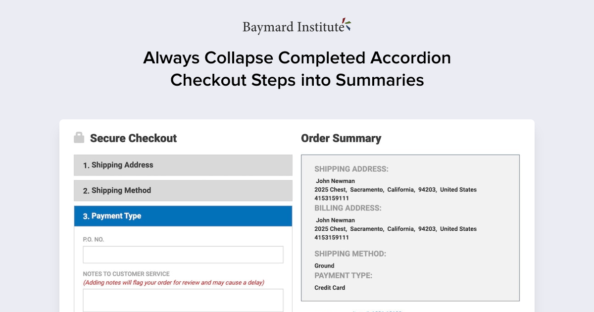 Always Collapse Completed Accordion Checkout Steps into Summaries – Articles – Baymard Institute