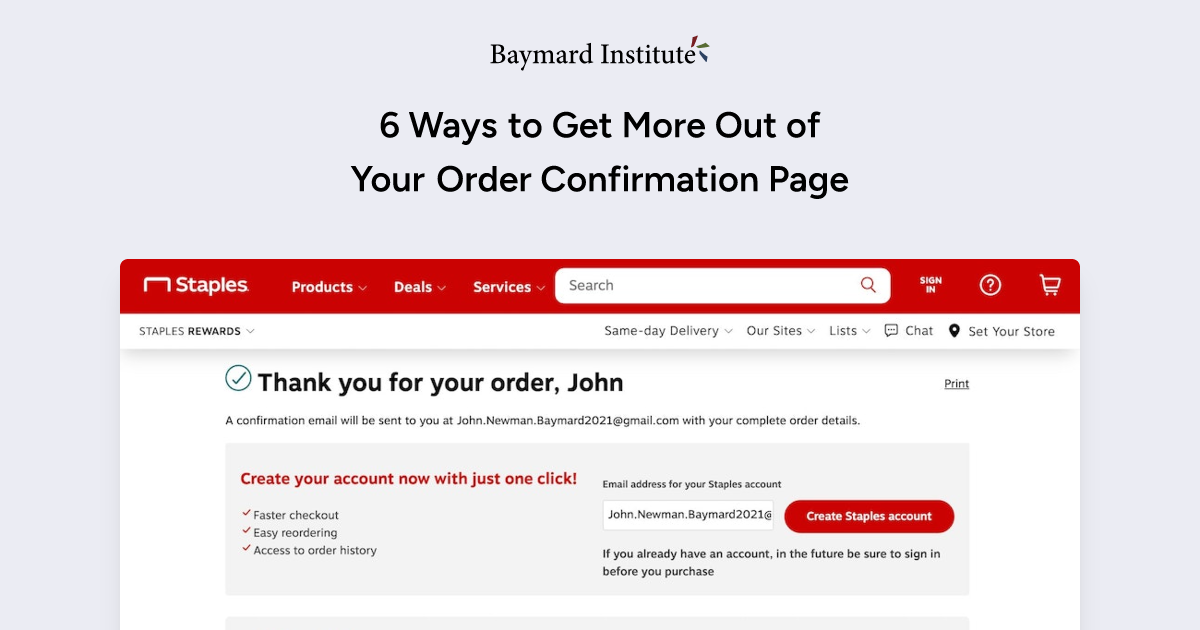 6 Ways to Get More Out of Your Order Confirmation Page – Articles – Baymard Institute