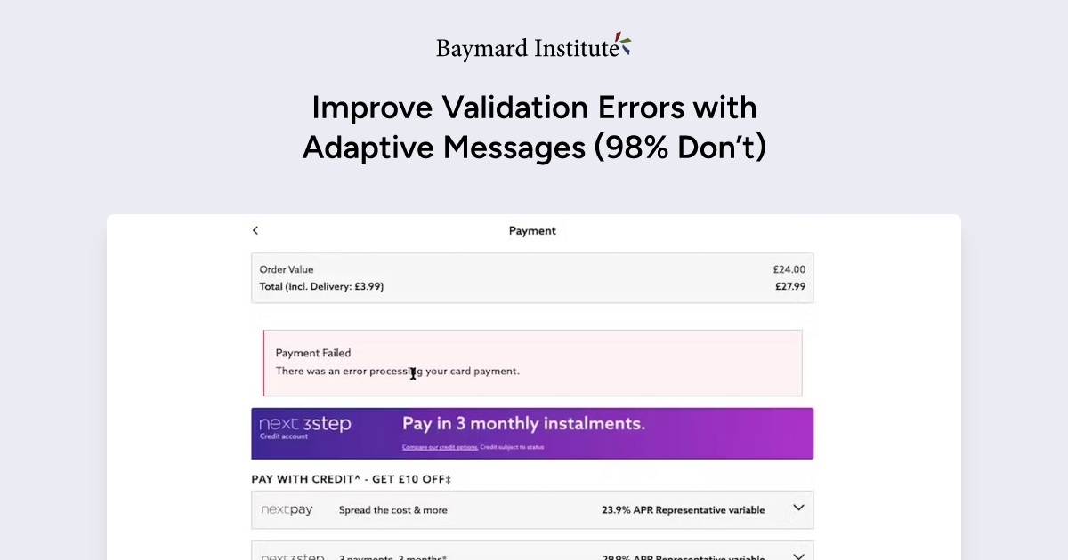 Improve Validation Errors with Adaptive Messages (98% Don’t) – Articles – Baymard Institute