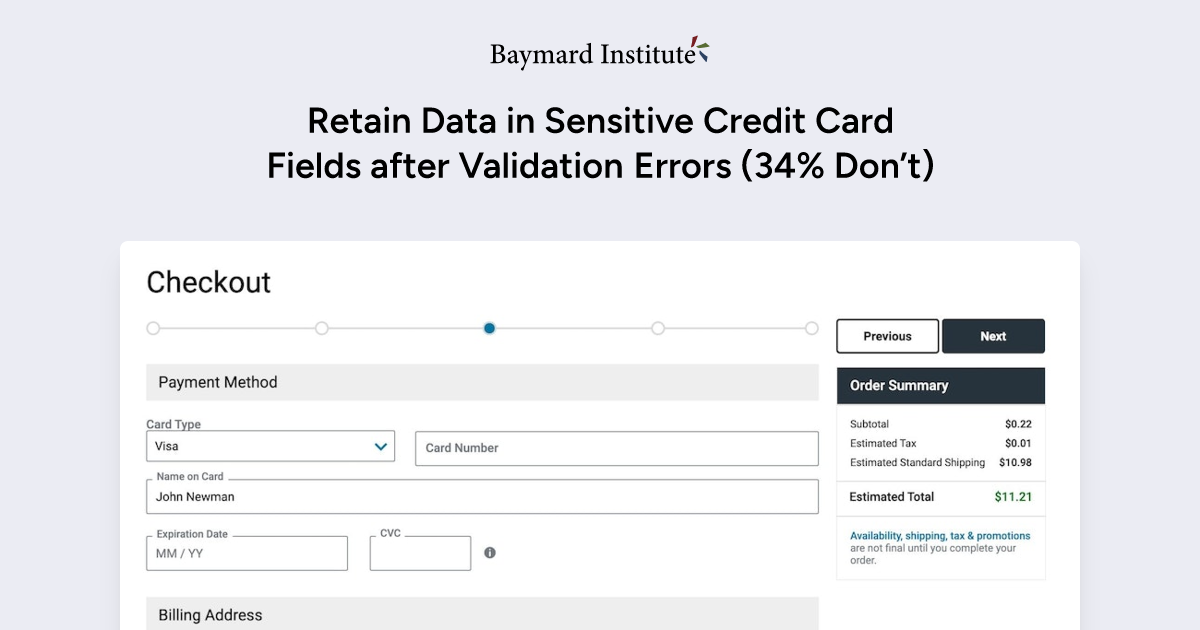 Retain Data in Sensitive Credit Card Fields after Validation Errors (34% Don’t) – Articles – Baymard Institute